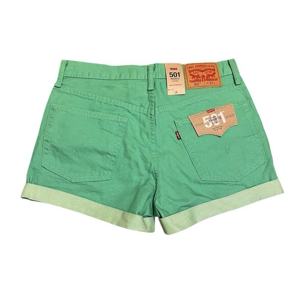 LEVI'S 501 Green Cuffed Mid-Rise Non-Stretch Button Fly Denim Shorts 30 (32) NWT - Picture 2 of 7